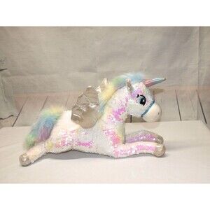 Plush Flying Rainbow Unicorn Soft Toy with Sequins Medium Sized